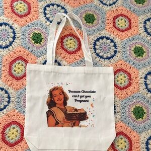 White Canvas Tote Bag with Retro Print